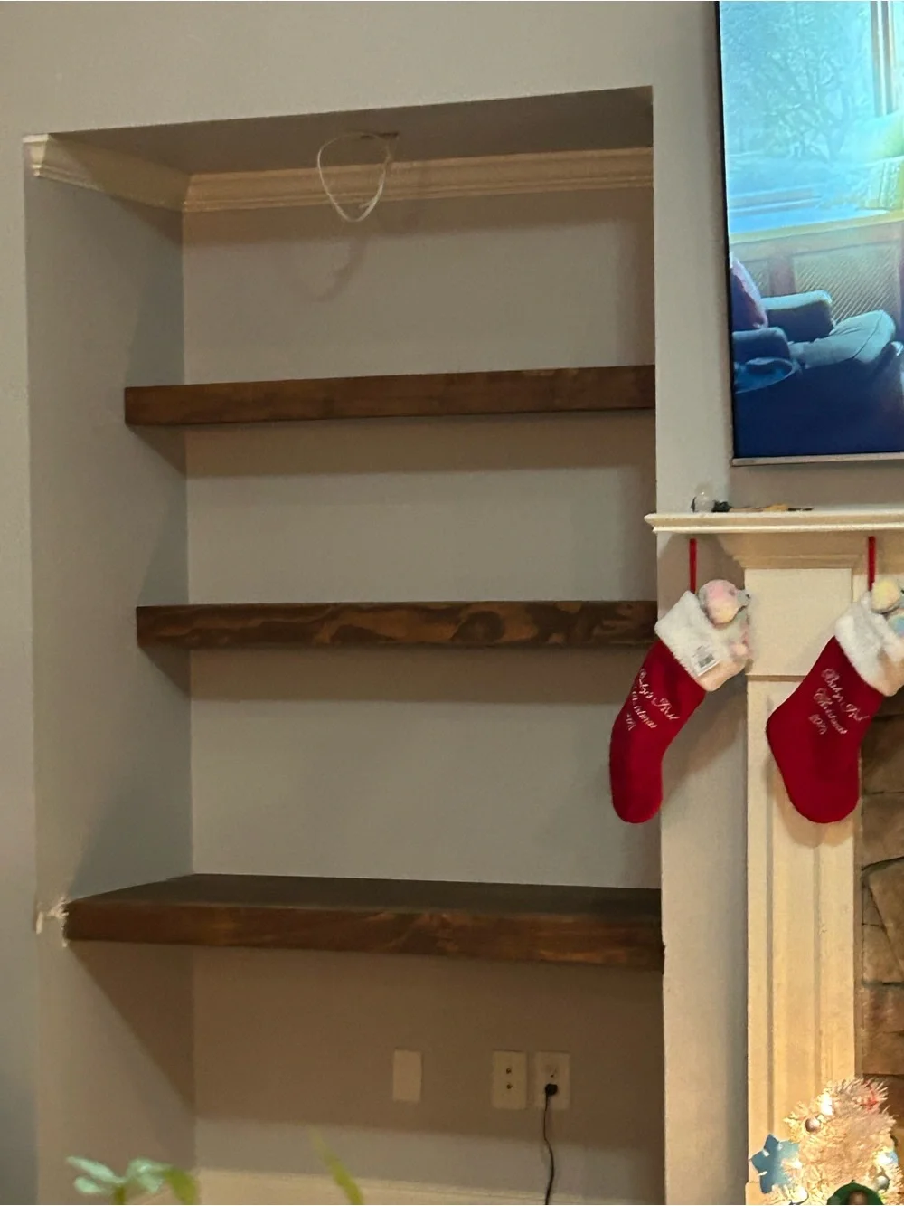 Rustic Floating Wall Shelves in Dark Wood Finish